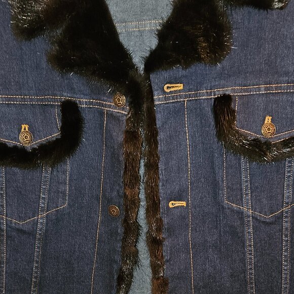 Copper Key Mink trimmed Jean Jacket - Picture 3 of 5